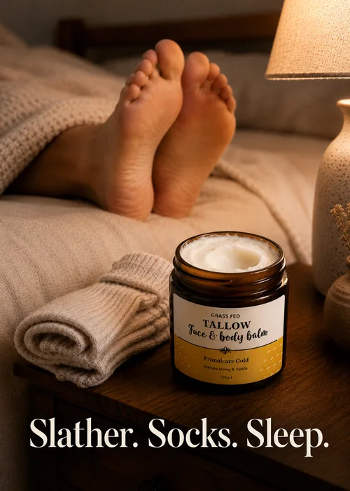 Overnight heel repair — tallow balm and socks before bed